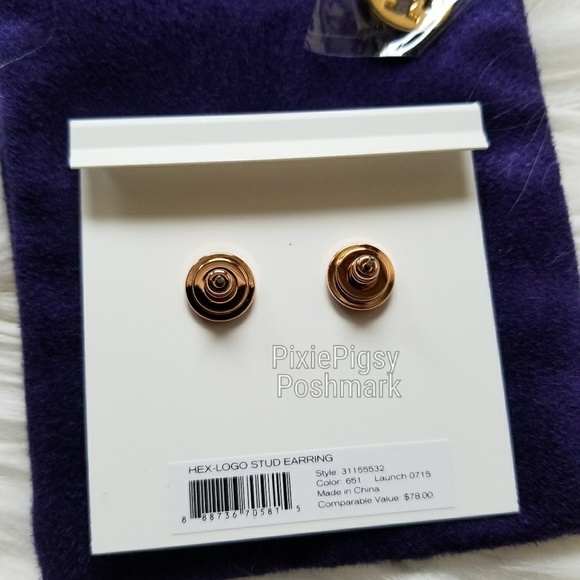 Tory Burch Rose Gold Hex Logo Stud Earrings - Picture 3 of 3